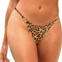 Zmart Women Thong Bikini Bottoms G String Sexy Low Waist Swimsuit Bottom Brazilian Cheeky Bathing Suit Bottoms (Medium, Leopard01)
