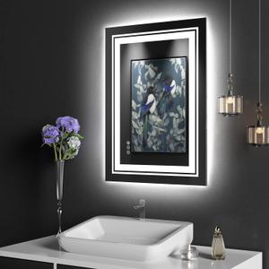 27.6" x 19.7" LED Bathroom Mirror with Lights, Front and Backlit Mirror, Anti-Fog Lighted Vanity Mirror, Stepless Dimmable, 3 Colors LED Mirror (Horizontal/Vertical)