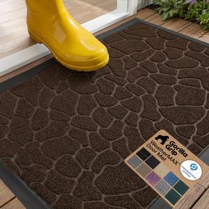 GORILLA GRIP 100% Waterproof All-Season WeatherMAX Doormat, US Designed Natural Rubber, Stain and Fade Resistant, Low Profile Indoor Outdoor Door Mats, Easy Clean Patio Mat, 29x17, Dark Brown Pebble