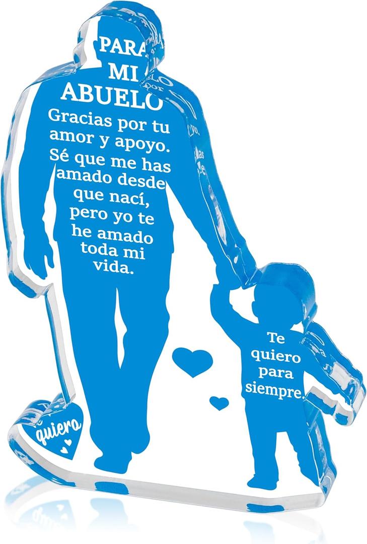Yopyame Gift for Grandpa from Grandson - Spanish Grandfather Holding Hand with Grandson Acrylic Plaque Sign Best Grandpa Ever Gifts Regalos para Abuelo Fathers Day Christmas Keepsake Paperweight