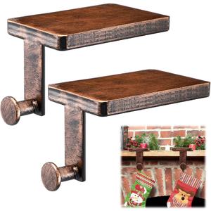 Landhoow Christmas Stocking Holder Christmas Stocking Hanger for Mantel Heavy Duty Xmas Hook with Non Slip Protective Pad Mantel Hook for Mantle Fireplace Home Shelf(Vintage Bronze,1 Pcs)