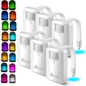 Toilet Light with Motion Activated Sensor 6Pack, 16 Color Changing LED Night Lights Inside Toilet Bowl for Bathroom Decor, Cool Gadgets for Kids Room Accessories, AA Battery Operated