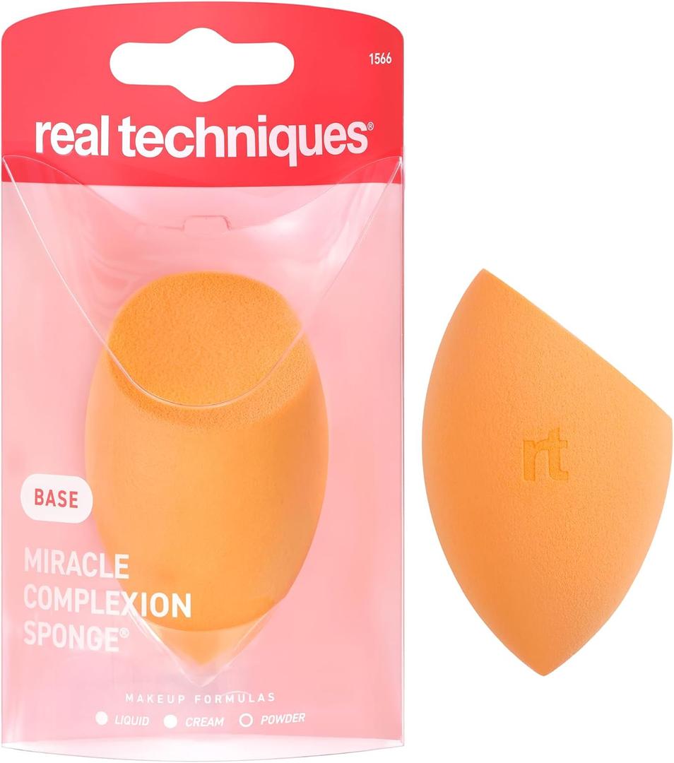 Real Techniques Miracle Complexion Sponge, Vegan & Cruelty-Free Makeup Sponge for Liquid & Cream Formulas, 3-Point Design for Streak-Free Blending & Contouring, Latex-Free, Washable x 3