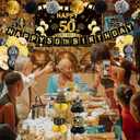 50th Birthday Decorations, Pre-Strung Happy Birthday Banner with Balloons, Backdrop, Honeycomb Centerpieces, Hanging Swirl Streamers, Black Gold Happy Birthday Party Decorations for Men Women