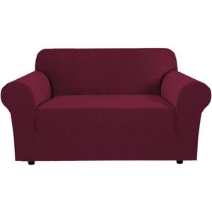 H.VERSAILTEX Stretch Couch Cover Loveseat Covers for 2 Cushion Couch Loveseat Slipcover|Sofa Cover for Love seat 1 Piece, Textured Checked Jacquard Fabric(58'-70' Wide, Burgundy Red)