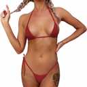 Extreme Sexy Mini Bikini Sets 2Pcs Swimwear G-String Bottom Swimsuit Micro Bikinis for Women (One Size, Red)