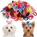 100 Pcs Dog Hair Ties, Colorful Rabbit Ear Hair Accessories with Elastic Bands Pet Hair Bands for Grooming Styling