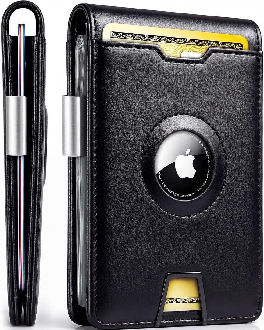 EVEO AirTag Wallet Men - Bifold Wallets for Men, Air Tag Wallet With AirTag Holder, Smart Wallet for Mens Minimalist Wallet | Money Clip,10 Cards, RFID Blocking, AirTag Not Included* (Midnight Black)