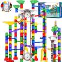 KERUVOTA Big Motorized Marble Run - Construction Building Blocks Toys 220Pcs Marble Race Track with Elevator, Educational STEM Game Christmas Birthday Gifts for Kids 3-5 4-8 8-12 (A-Colorful)