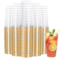 DaYammi 100 Pack Gold Plastic Cups 16 Oz Elegant Clear Plastic Cups Gold Rimmed Disposable Wine Glasses Fancy Disposable Party Cup Wedding Cup Drinking Tumblers Cocktail Glasses with Gold Rim
