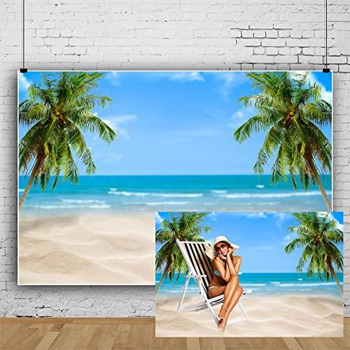 Leowefowa 10x8ft Sea Beach Backdrop Tropical Palm Tree Summer Vacation Blue Sky Beach Photography Backdrops for Photo Shoots Party Adult Personal Portrait Photo Background Studio Props