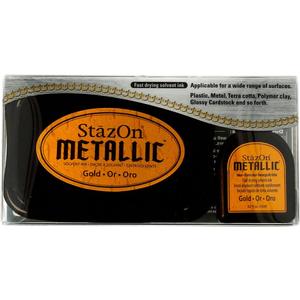 Tsukineko StazOn Metallic Gold Inkpad with Inker, Model: sz-000-191