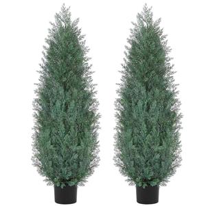 4Ft Artificial Cypress Trees (Set of 2) Outdoor Indoor, Realistic Faux Potted Cedar Trees with UV Protection, FakeTopiary Trees in Cement Pot for Entryway Patio Porch Garden Office Home Decor