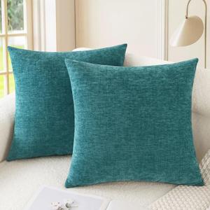 CaliTime Throw Pillow Covers Decorative 12 X 12 Inches Pack of 2 Cozy Chenille Cushion Cases for Couch Sofa Bed Living Room Home Smoke Blue