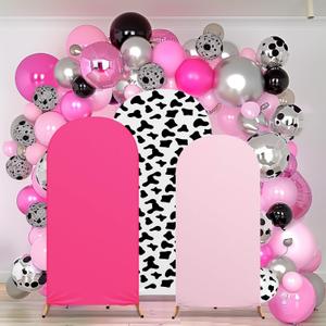 3 Sets Cow Theme Party Arch Backdrop Cover Cow Birthday Party Decorations Spandex Backdrop Stand Cover 4ft, 5ft, 6ft for Birthday Banquet Ceremony(Pink)