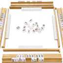 American Mahjong Racks and Pushers Set of 4, 17.7" Wooden Tile Holders | Natural timber NMJL game accessories with integrated strong magnets. Smooth trays for tabletop board party sessions.