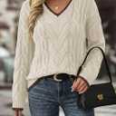 LaGracia Women's Oversized Cable Knit V Neck Sweaters Trendy Color Block Sweater Pullover 2026 (L)