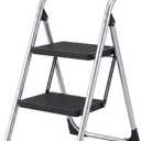 2 Step Ladder for Kitchen Step Stool, Lightweight Folding Step Stool with Curved Safety Handrail, Auto-Lock Mechanism & Non-Slip Wide Pedals, Slim&Foldable for Home Indoor（Sliver）