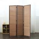 Furnnylane 3 Panel Bamboo Room Divider - 5.6 ft Tall Folding Privacy Screen for Room Separation, Natural Brown Freestanding Partition Wall for Home Office (67" H x 46" W)