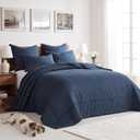 Levtex Home Cross Stitch Reversible Queen Bedspread Set (104x106in) with 2 Pillow Shams (26x20in) - Stitch Texture - Navy - Cotton Queen Size Bedspread Set - Lightweight, Soft, Pre-Washed