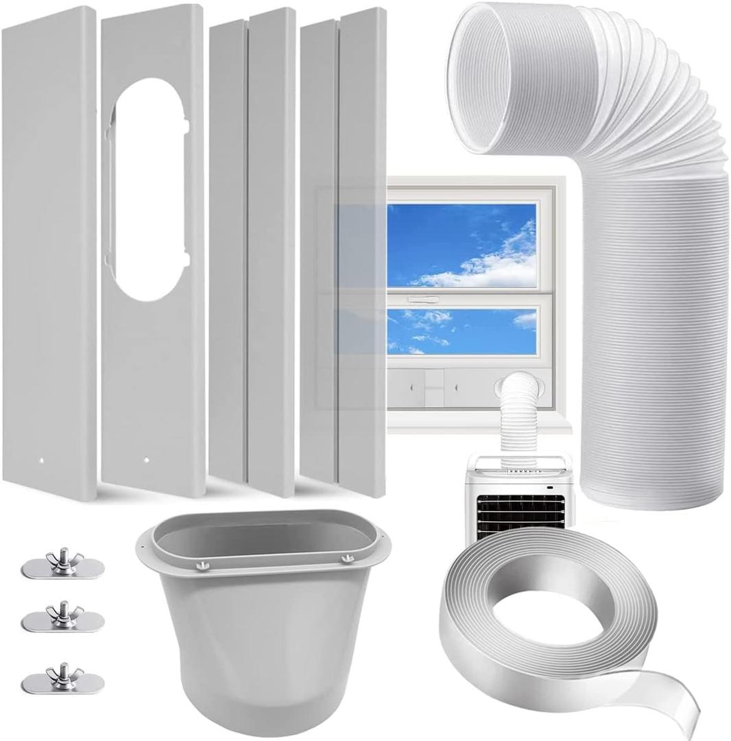 Portable AC Window Kit with 5.9 Exhaust Hose for Sliding Window, Adjustable Air Conditioner Window Vent Kit for Ducting AC Seal Panel for Horizontal&Vertical Window