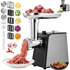Electric Meat Grinder,8 in 1 Electric Cheese Grater,2800W Max Meat Grinder & Chopper,Stainless Steel Sausage Stuffer Maker for Cheeses, Fruits, Vegetables, Sausages and Minced Meat