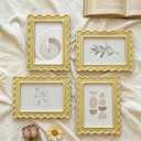 Novabright 4 Set 4'' x 6'' Scalloped Picture Frame with Mat Scalloped Edge Wooden Photo Frames with Real Glass - Wall Mount and Tabletop Display for Home Decor Wedding Gifts, Golden