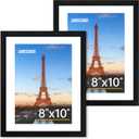 FIXSMITH 8x10 Picture Frame Set of 2, Photo Frame with HD Plexiglass, Display Pictures 5x7 with Mat or 8x10 Without Mat Multi Picture Frames Collage for Tabletop or Wall Display, Black