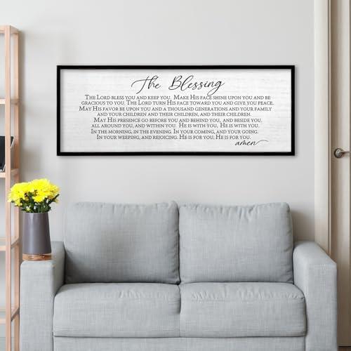 TQianJiang Christian Inspirational Quote Wall Art The Blessing May The Lord Bless You Sign Scripture Print 24"×10" Bible Verse Positive Sayings for Living Room Bedroom Wood Wall Hanging (Black)