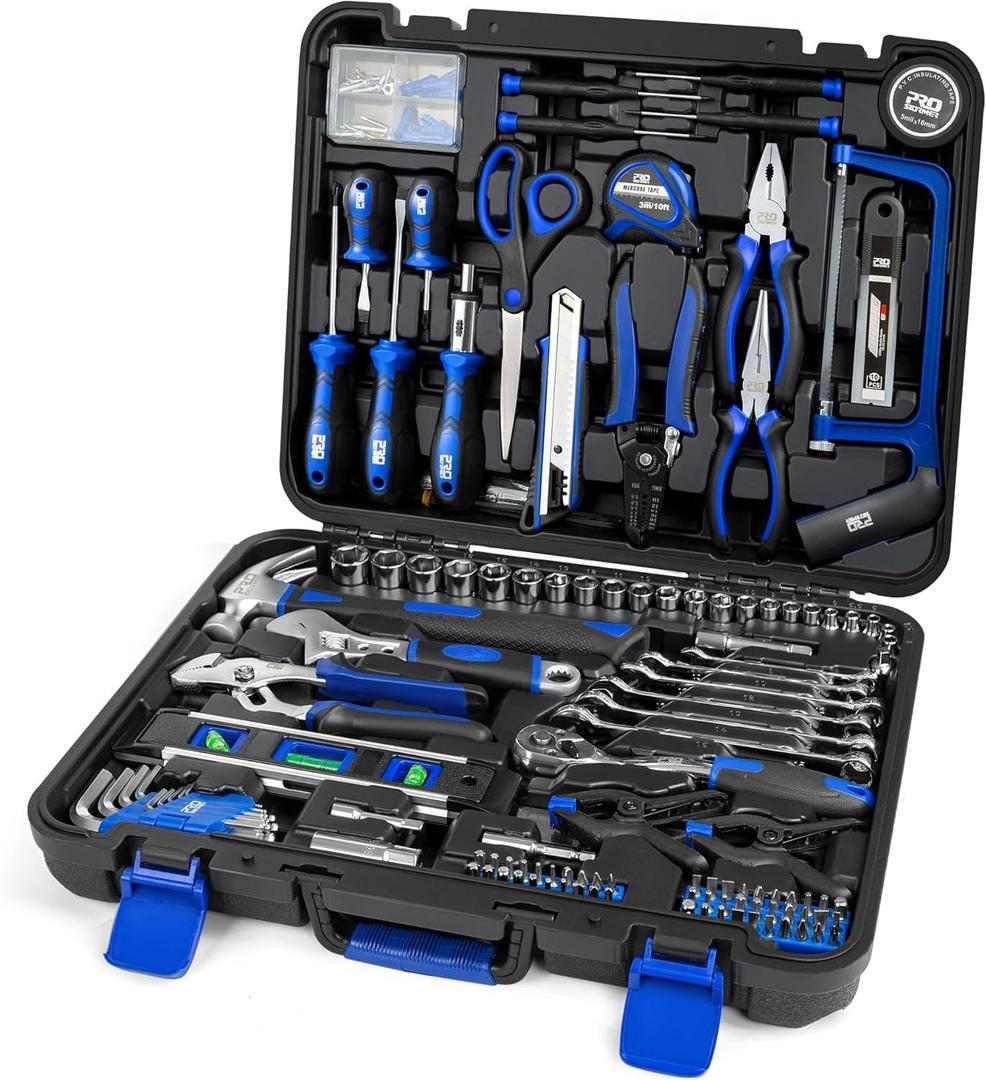 Prostormer 259-Piece Tool Kit, General Household Hand Tool Set with Plastic Storage Toolbox, Portable Complete Repair Tool Box for Home and Car (Blue)