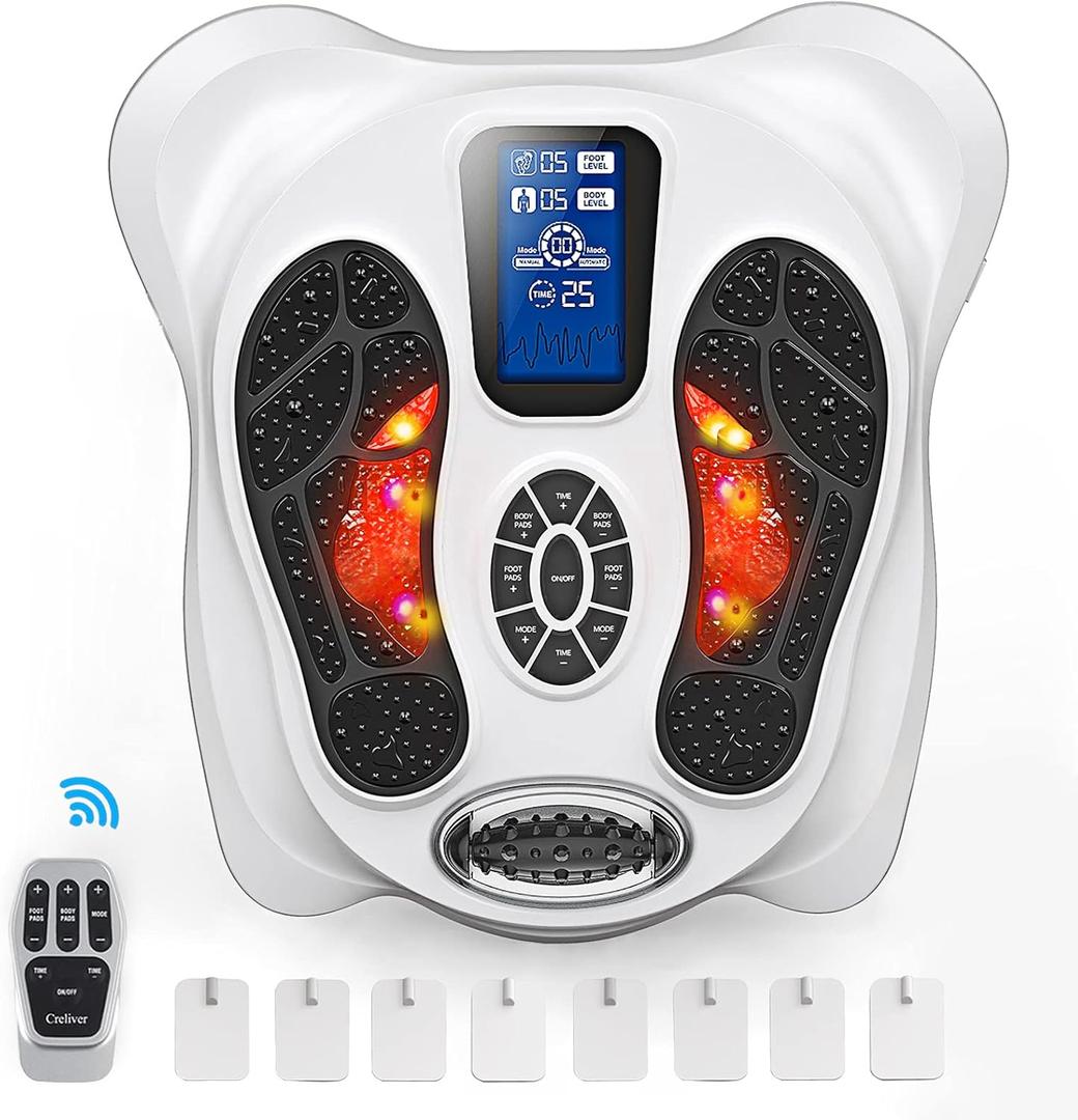 Creliver EMS & TENS Foot Nerve Muscle Massager, Electric Foot Stimulator Improves Circulation, Feet Legs Circulation Machine Relieves Body Pains, Neuropathy (FSA or HSA Eligible) (White)