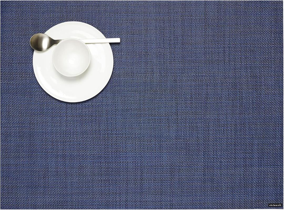 Chilewich Mini Basketweave Placemats in Indigo - Set of 4 - Easy Care Woven Tabletop Textiles - Indoor/Outdoor - 19" x 14" Rectangle
