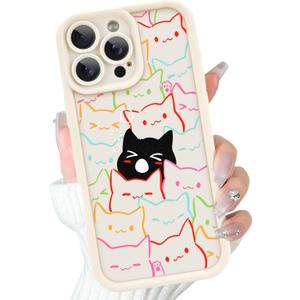 Cute Case for iPhone 16 Pro Max Case with Coloful and Black Cats Cat Pattern Design for Women Girls Boys, Aesthetic Kawaii Animal Soft Bumper Drop Protection Protective Phone Cover, White