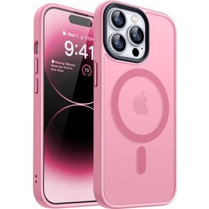 CANSHN Magnetic Compatible with iPhone 14 Pro Max Case [Translucent Matte] [Compatible with Magsafe] Slim Thin Shockproof Protective Bumper Cover Phone Case 6.7 Inch - Pink