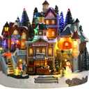 Bdor Collectible Buildings Lighted Animated Christmas Village with Train and Music – Plug-in LED Christmas Decoration for Tabletop, Home, Gift Shop Display – Musical Holiday Collectible Centerpiece, 12.2"L x 11"W x 11"H