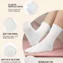 5 Pairs Pilates Yoga Socks with Grips for Women, Cute Cotton Ruffle Frilly Cuff Non Slip Grippy Athletic Crew Socks, M