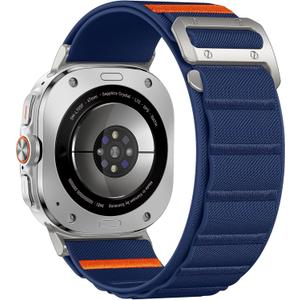 Bandletic Rugged Nylon Compatible with Samsung Ultra Watch Band for Men, Stretchy Soft Wide Sport Loop Strap with G-Hook Compatible with Galaxy Watch Ultra Bands 47mm 2025/2024, Titanium Buckle, Blue