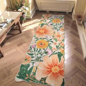 2x6 Floral Boho Runner - Beige Non-Slip Washable Rug, Soft Botanical Carpet for Hallway Kitchen & Bedroom