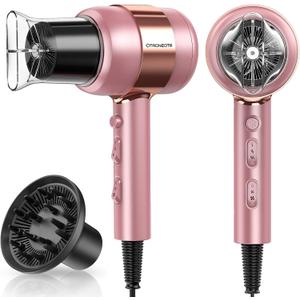 Professional Ionic Blow Dryer with Diffuser and Nozzle - 1875W Compact Dryer for Curly/Straight Hair Fast Drying, Lightweight for Home Salon Travel