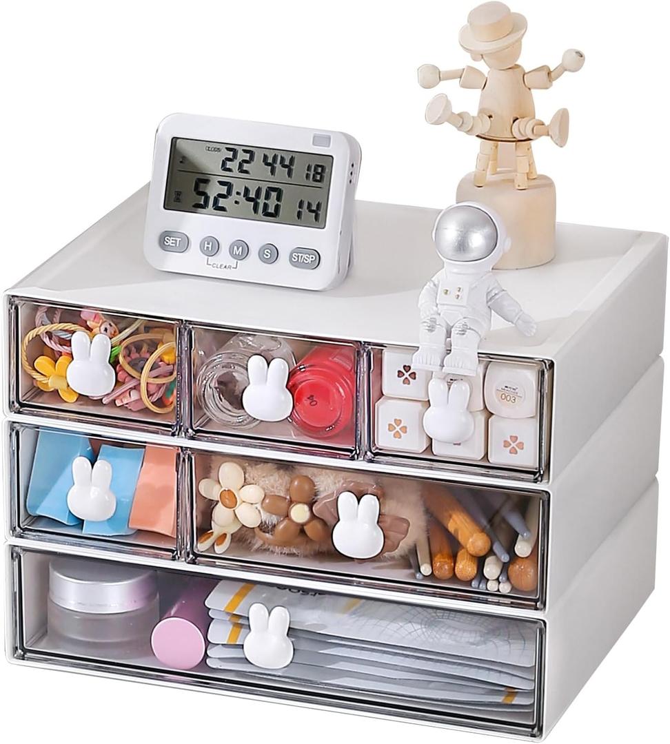 Plastic Desk Organizer with Drawers,Desktop Organizer Drawers Storage,3 Tier Drawer Organizer with 6 Drawers,Stackable Storage Drawers for Office H 6.5in