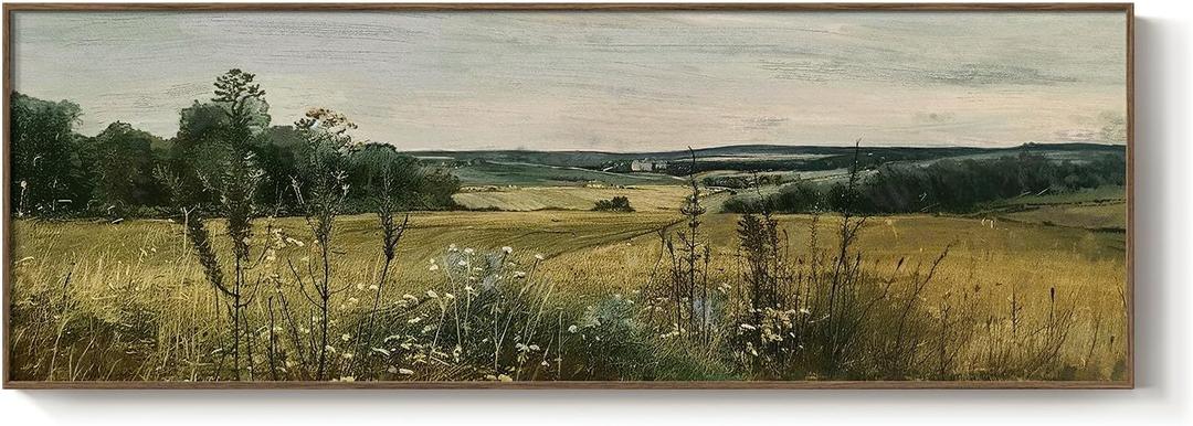 Extra Large Framed Landscape Rustic Wall Art for Living Room, Vintage Scenery Canvas Artwork Prints, Countryside Vast Field Grassland Picture Farmhouse Country Painting for Bedroom Decor 16x48 Inch (48L" x 16W", Wilderness)