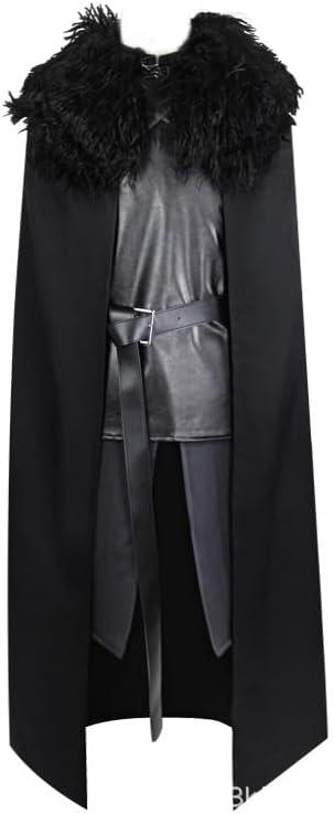 Viking Costume Adult Men Medieval Battle Black PU Outfit with Cloak Size, Medium