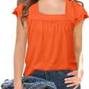 Arshiner Girls Shirts Short Sleeve Square Neck Summer Lace Openwork Pleated Tops Blouse Tunic (Orange) 130