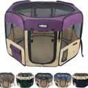 EliteField 2-Door Soft Pet Playpen, Exercise Pen, Multiple Sizes and Colors Available for Dogs, Cats and Other Pets (62" x 62" x 36"H, Purple+Beige)