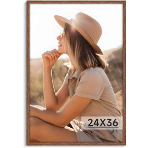 Light Walnut 24x36 - Single Frame - Rustic Woodgrain 24 x 36 Poster Frame with Plexiglass for Wall Gallery Display, 24x36 Picture Frame for Puzzles, Artwork, Photos and Posters - Ideal Christmas Day