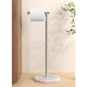 KES Toilet Paper Holder Stand, Freestanding Toilet Paper Roll Holder with Modern Natural Marble Base, White Freestanding Toilet Tissue Holder SUS304 Stainless Steel Brushed Finish BPH284S1-2