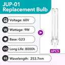 6 Pcs JUP-01 Aquarium Clarifier Bulbs, 9W G23 Base Replacement Light Bulb Compatible with UVE9 CF400 CF500 UVCP-9 Light, for Crystal Clear Water in Fish & Turtle Tanks, Outdoor Ponds