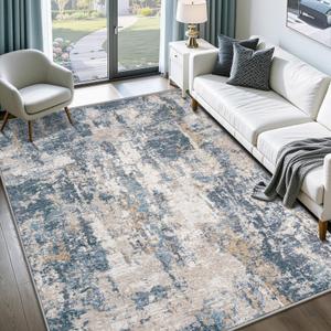 9x12 Area Rug for Living Room: Washable Abstract Rug Modern Neutral Soft Large Indoor Rugs Non Slip Low Pile Carpet for Bedroom Dining Room Office Children's Room(Blue Brown, 9'x12')