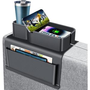 Couch Cup Holder, Easyjoy Silicone Sofa Armrest Tray with Side Pockets, Super Large Anti-Spill and Anti-Slip Big Couch Caddy with Cup Holder, Drink Holder for Couch Arm Tray, Fathers Day Dad Gifts
