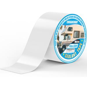 RV Roof Tape white, 4" x 33' Automotive Butyl Sealant Tape for Processing, UV Resistant, Waterproof, Used for RV Roofs, Campervans, Trailers, Boat Seal Leak Repairs, Windows, Headlights (4INCH X33FT)